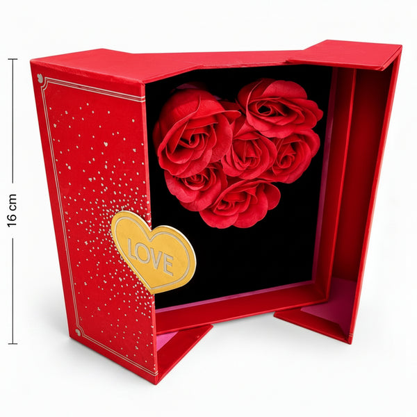 Joyero decorativo con rosas rojas y compartimento interior