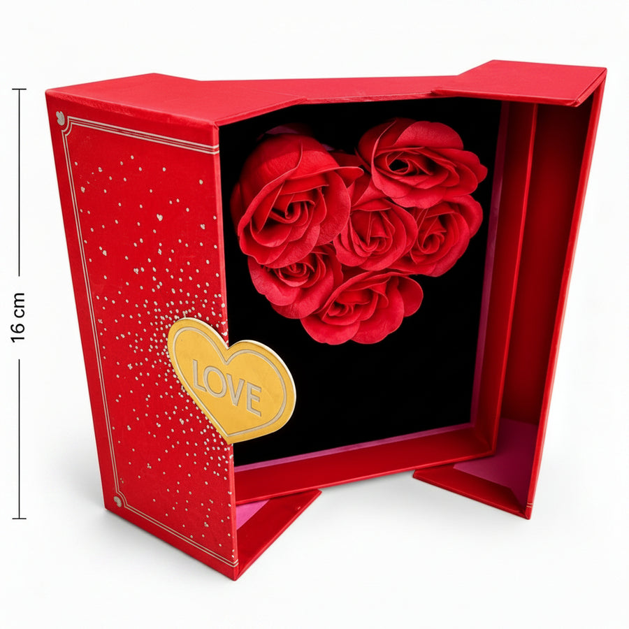 Joyero decorativo con rosas rojas y compartimento interior