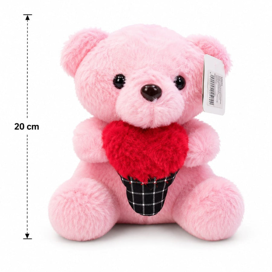Peluche oso rosado con corazón rojo de 20 cm