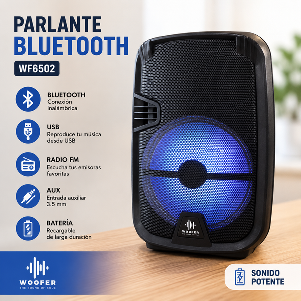 Parlante Bluetooth 6 Pulgadas 600W Recargable USB SD FM Entrada para Micrófono