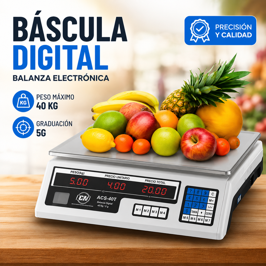 Báscula Digital Comercial 40 Kg | Balanza Electrónica Digital | Báscula para Negocio